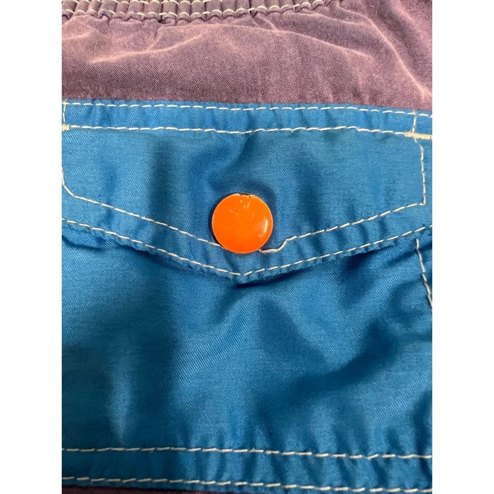 Boden Kids Purple Blue Neon Striped Swim Trunks Board Shorts Size 6-7Y 122cm
